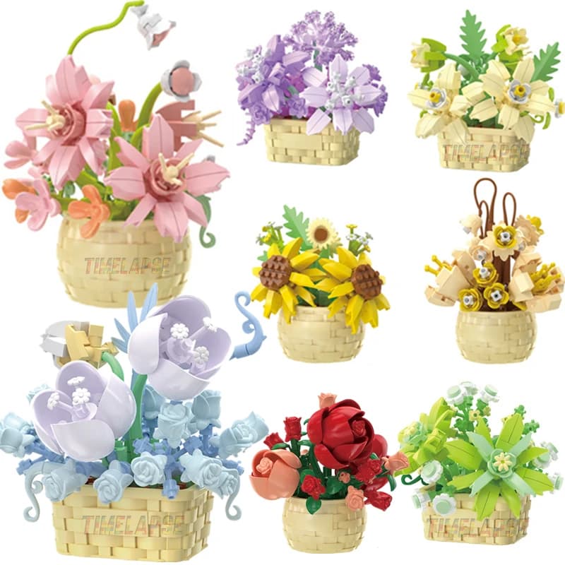 لتقوم بها بنفسك MOC بوعاء الورد نباتات عباد الشمس العصارة بونساي شجرة حدائق رومانسية اللبنات نموذج الطوب مجموعات أطفال مجموعات اللعب