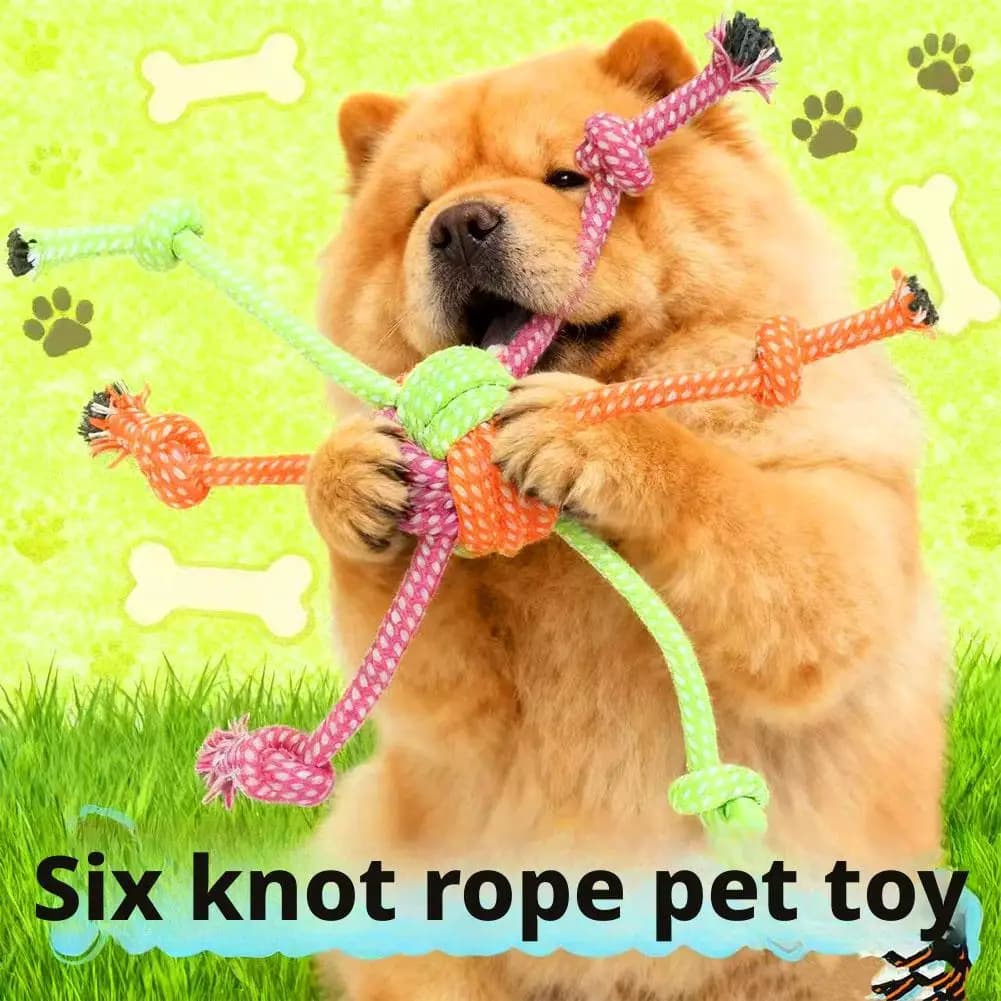 Durable Bite-Resistant Interactive Knot Toy for Dogs- Chewable Rope with Green&Orange Fringes,Playful Design, Dog Toys - 2