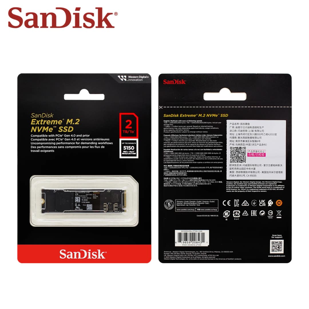 SanDisk Extreme M.2 2280 NVMe PCIe Gen 4.0 SSD سرعة قراءة تصل إلى 5150 ميجابايت/ثانية 2 تيرابايت 1 تيرابايت 500 جيجابايت محرك أقراص صلبة داخلي لأجهزة الكمبيوتر المحمولة - 6
