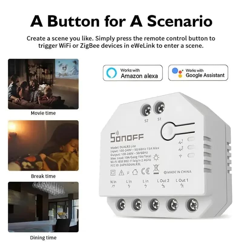 سونوف DUAL R3 وحدة ترحيل ذكية مزدوجة DIY MINI مفتاح ذكي قياس الطاقة تحكم منزلي ذكي عبر EWeLink أليكسا جوجل هوم - 3