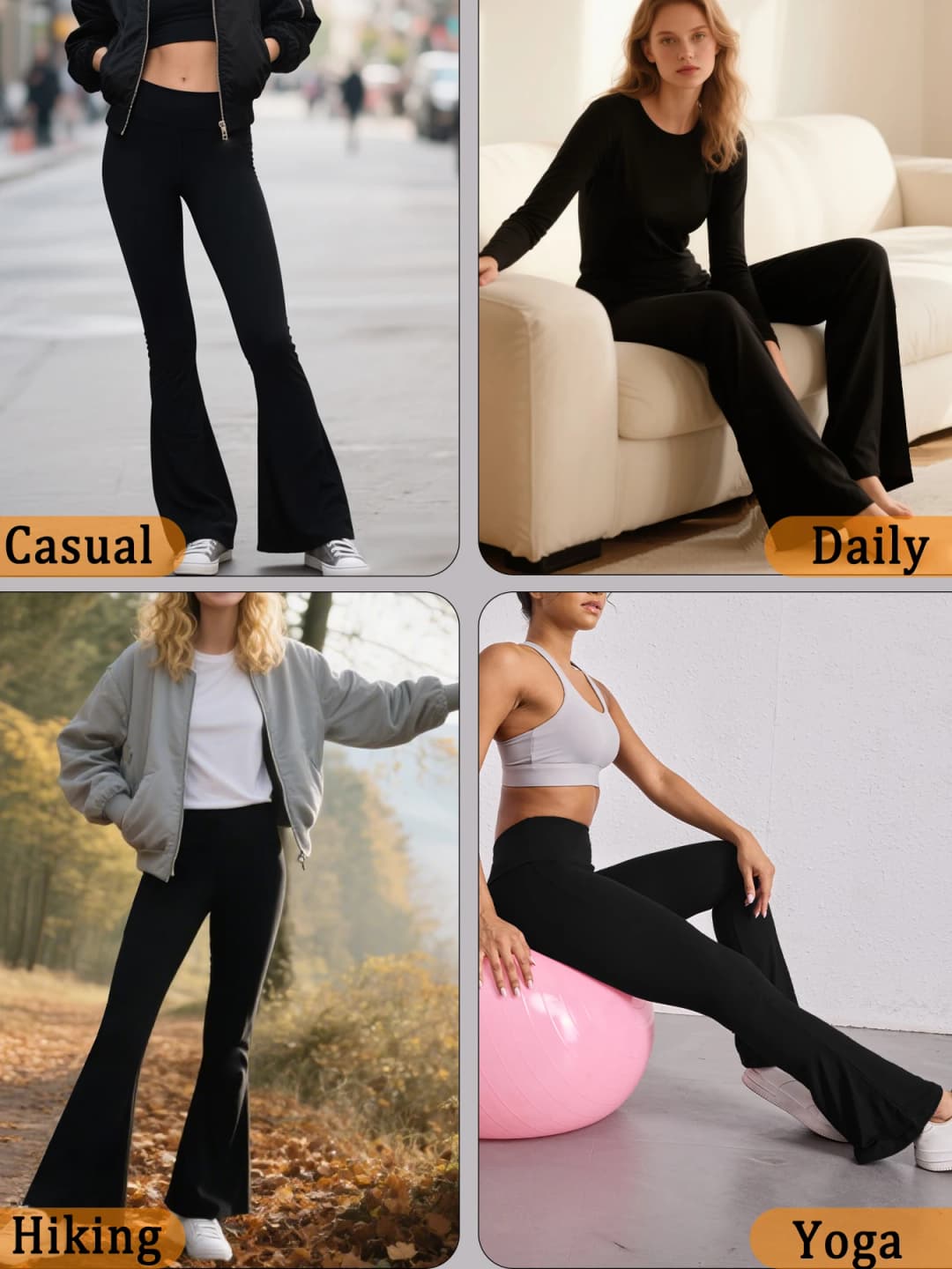 2 pack Women's Super Soft Flare Pants High Waisted Tummy Control Workout Yoga Leggings Bell Bottoms - 3