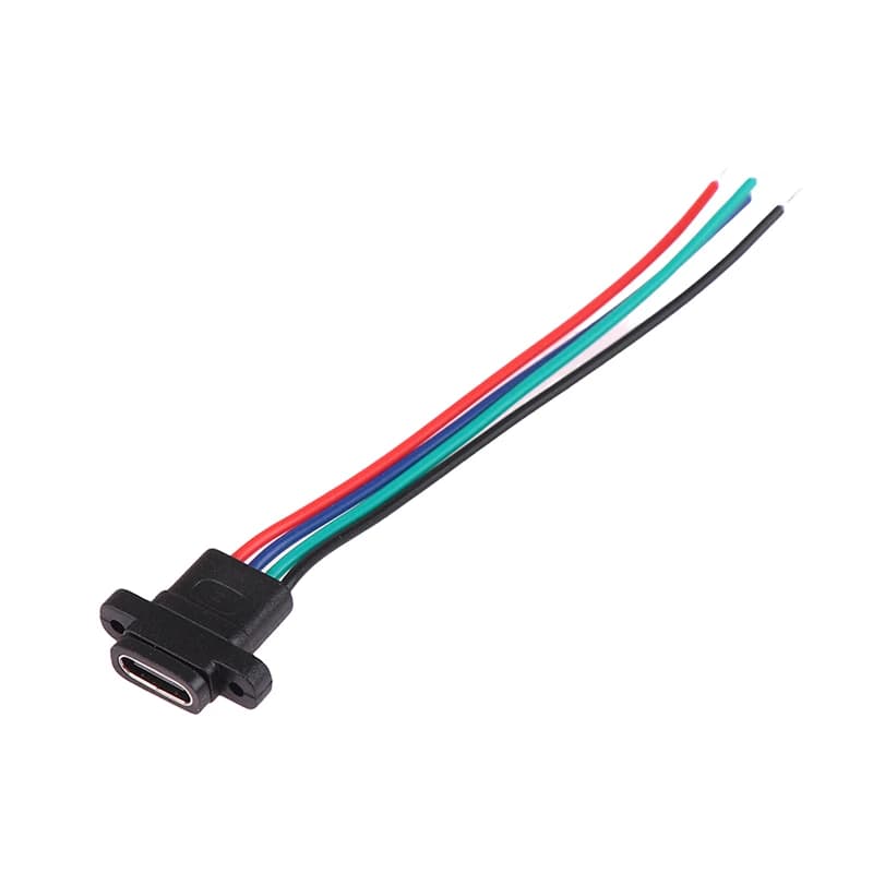 منفذ USB 3.1 Type C 4 دبوس مقاوم للماء مع ثقب مسمار، واجهة شحن سريعة مع كابل - 2