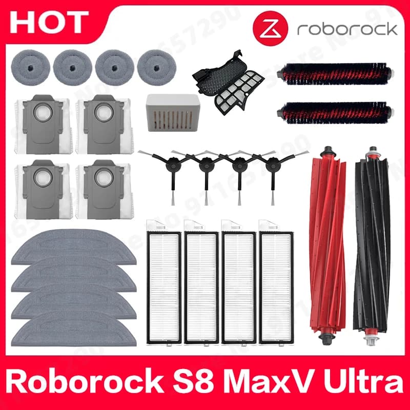 Roborock S8 MaxV Ultra Robot Vacuum Spare Parts Main Side Brushes Mop Cloths HEPA Filters Dust Bags Accessories