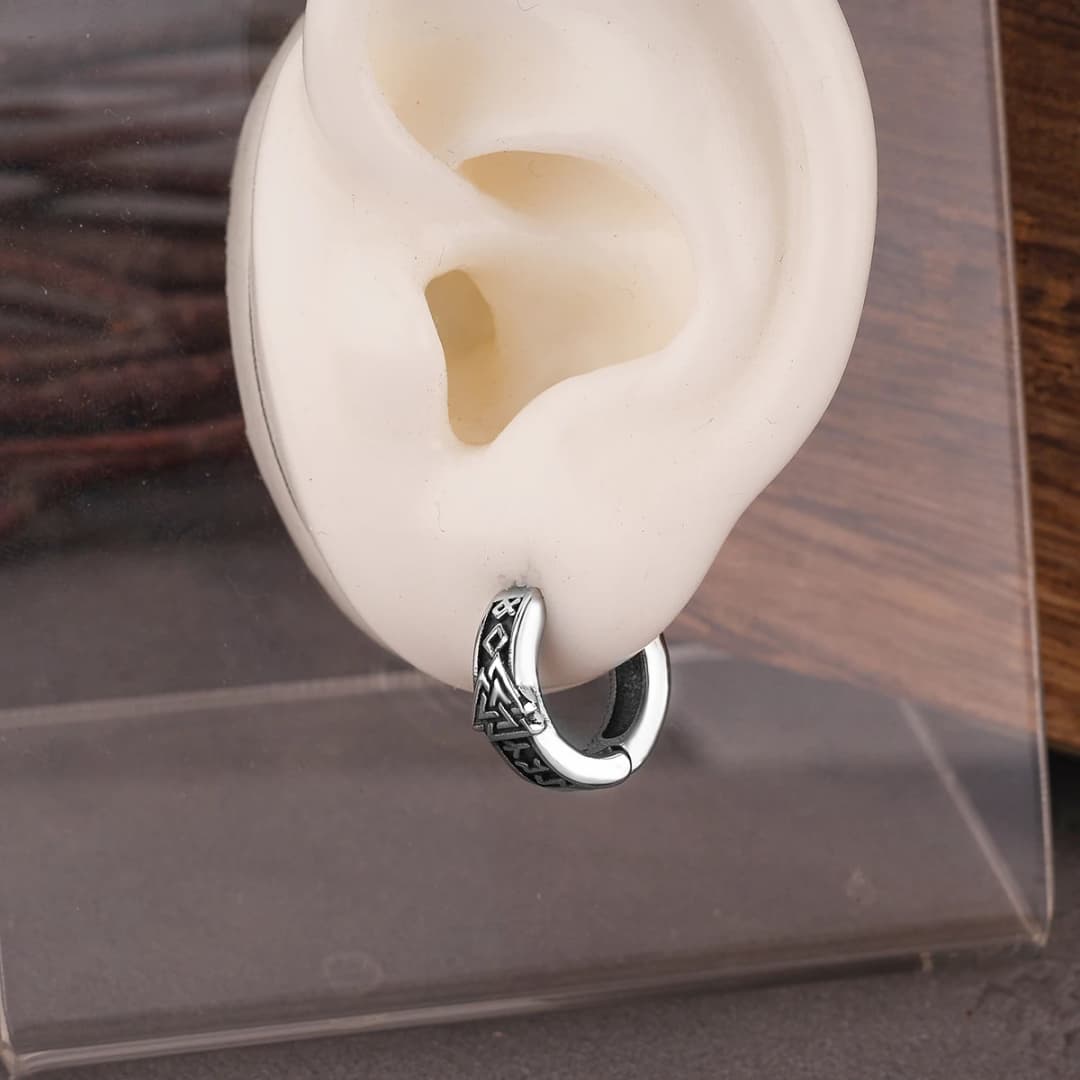 Vintage Viking Valknut Hoop Earrings Men Women Tiny Ancient Nordic Amulet Jewelry Scandinavian Rune Gift Stainless Steel Earring - 4