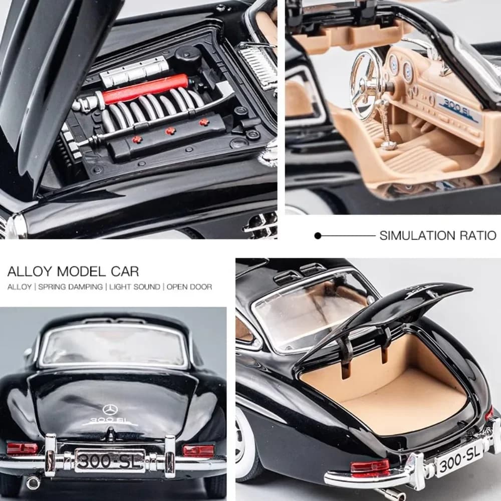 سيارة 300SL كلاسيكية، مقياس 1:24، سبيكة معدنية، مع أصوات وأضواء، هدية للأطفال - 2