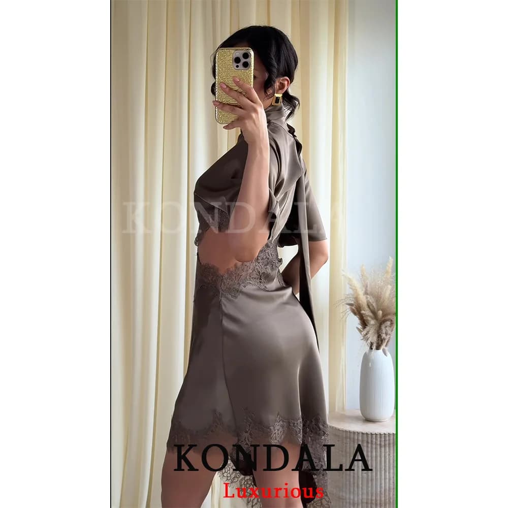 فستان قصير أنيق ومثير للنساء من KONDALA، ياقة غير متماثلة، مناسب للربيع والصيف، عطلات، سهرات - 2
