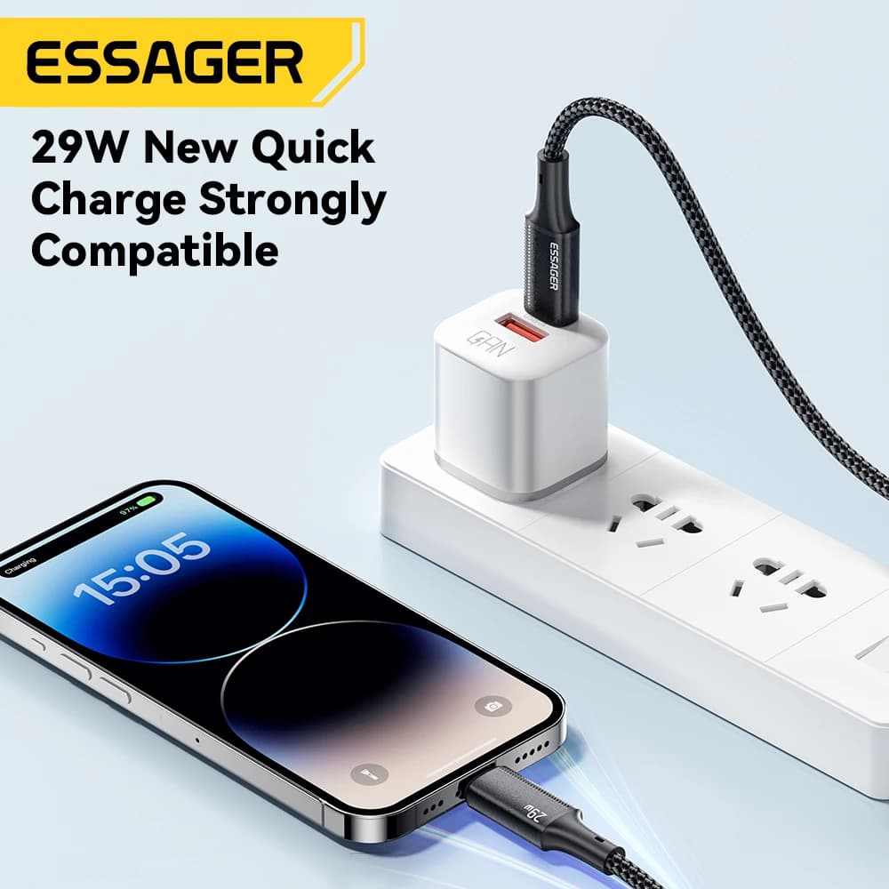 كابل إيساجر USB C لهاتف آيفون 14 و13 و12 و11 برو ماكس و8 بلس - شحن سريع 20 واط - كابل Type C إلى Lightning لنقل البيانات متوافق مع آيباد وماك بوك - 4