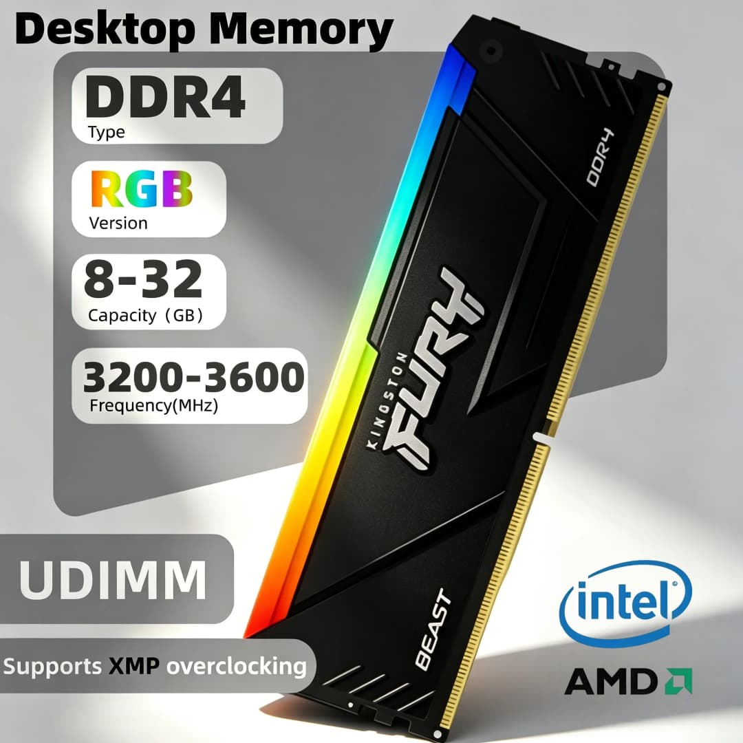 Kingston Fury Beast DDR4 RGB  Lighting RAM 8GB/16GB/32GB 3200MT/s 3600MT/s  Computer Memory Intel XMP Certified and XMP-Ready