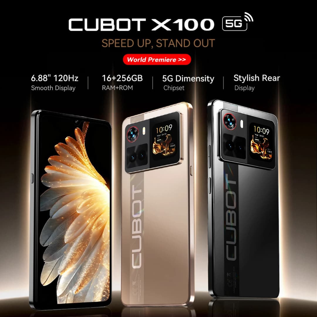 هاتف كوبوت X100 الذكي بشبكة 5G، أندرويد 15، معالج دايمنشن 7025، 6 نانومتر، 2.5 جيجا هرتز، شاشة 6.88 بوصة، 16 جيجابايت رام (8+8)، 256 جيجابايت روم، كاميرا 64 ميجابكسل، بطارية 5100 مللي أمبير