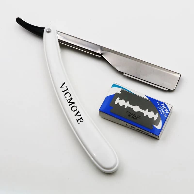 مجموعة شفرات حلاقة مستقيمة للرجال، سكين حلاقة قابل للطي، أدوات إزالة الشعر مع 10 شفرات - 5