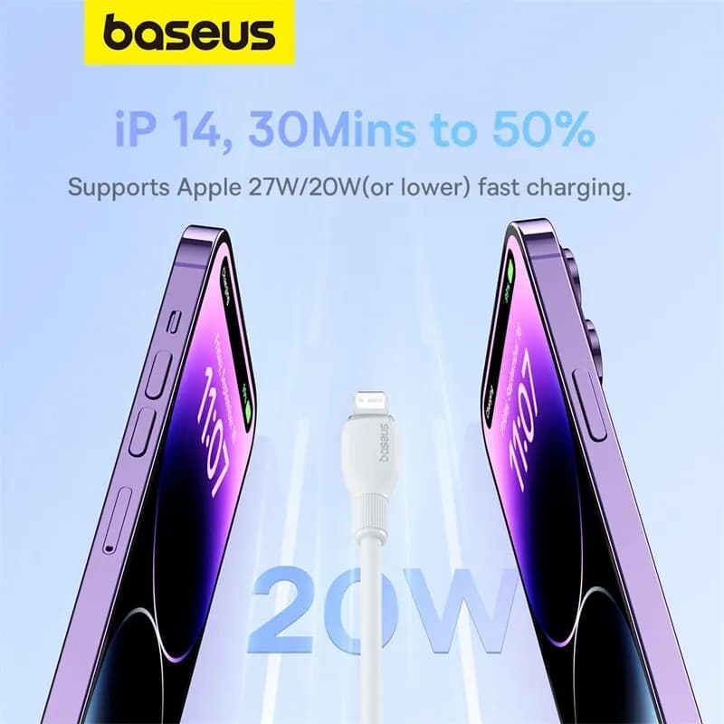 كابل Baseus TPE بقوة 20 واط USB C لهاتف iPhone 14 و13 و12 و11 Pro Max وXS كابل شحن سريع Type C إلى Lightning سلك بيانات لجهاز iPad وMacbook - 2