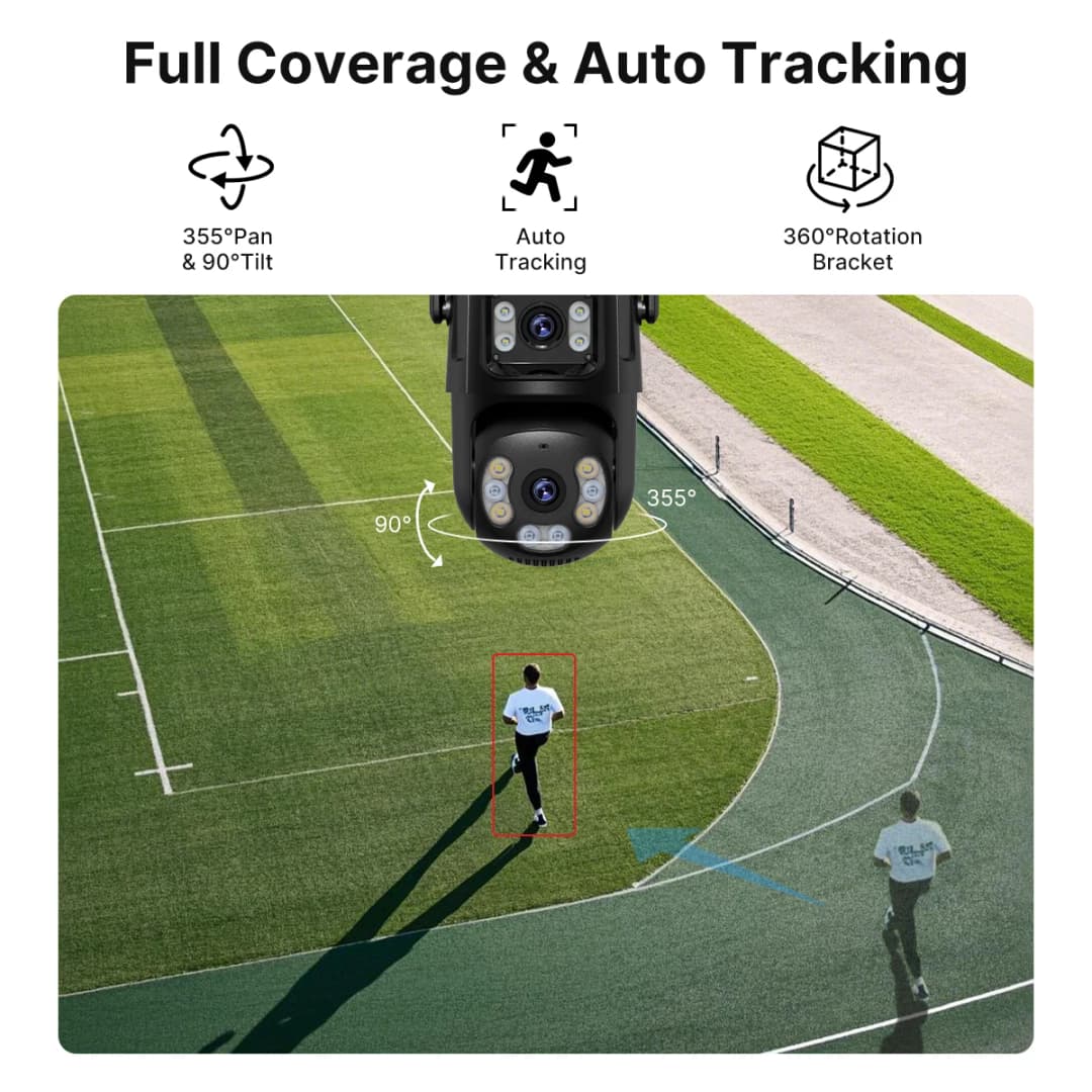 4K 8MP HD Wifi PTZ Camera Outdoor 4MP Dual Lens Dual Screen AI Auto Tracking IP Camera CCTV Audio Video Surveillance P2P iCSee - 4