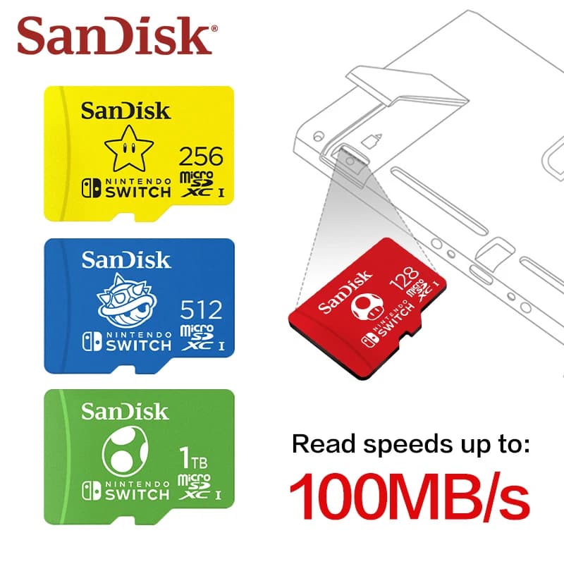 بطاقة ذاكرة SanDisk Micro sd بسعة 64 جيجابايت microSDXC لتخزين ألعاب Nintendo Switch، بسعة 128 جيجابايت و256 جيجابايت، بسرعة تصل إلى 100 ميجابايت/ثانية، بطاقة ذاكرة Switch بسعة 512 جيجابايت - 6