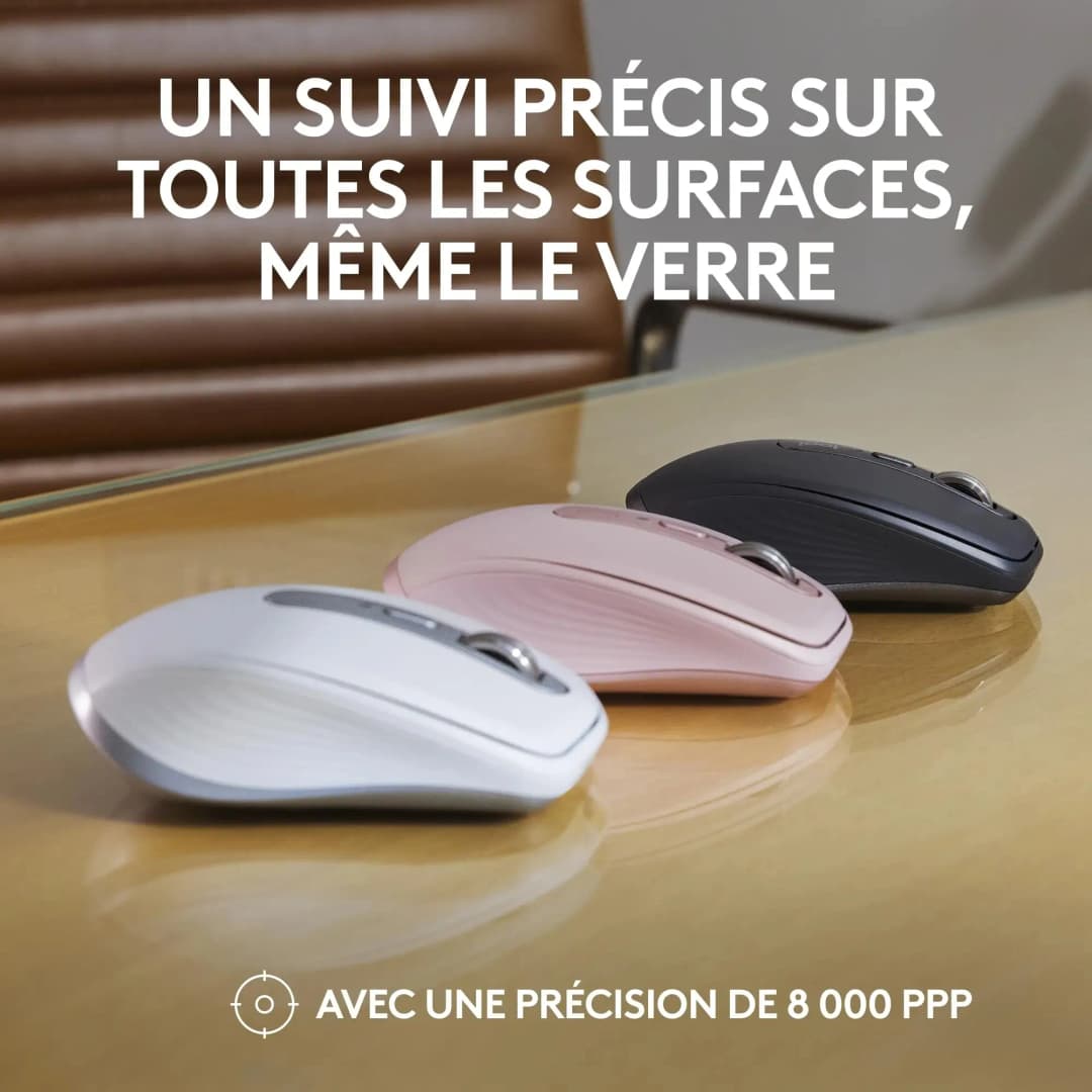 ماوس بلوتوث لاسلكي صامت Logitech Mx Anywhere 3s للاستخدام المنزلي متوافق مع أجهزة ماك المحمولة وأجهزة الكمبيوتر المكتبية - 3
