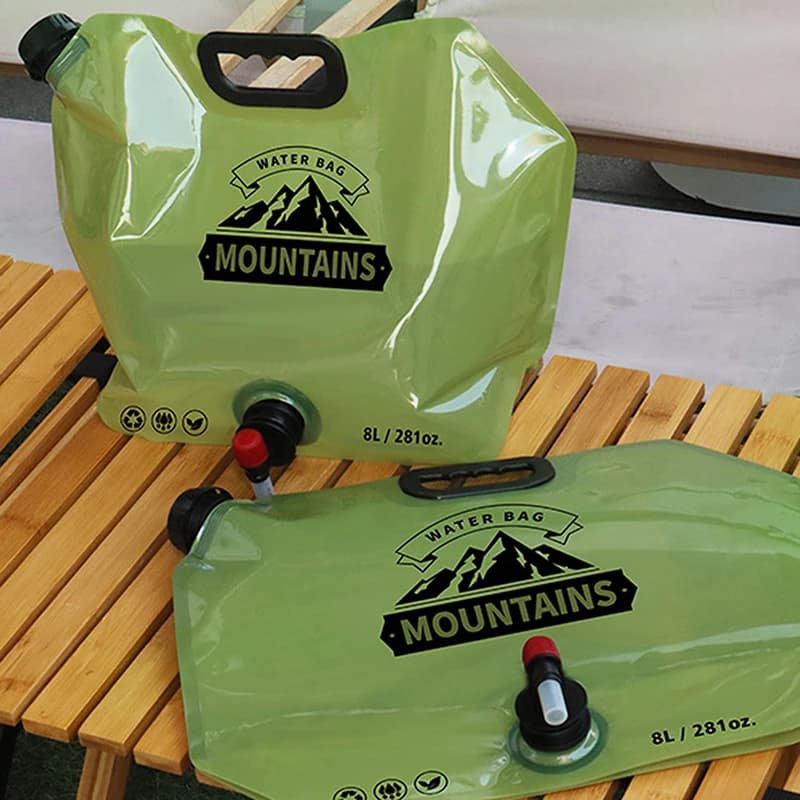 حقيبة مياه محمولة 8 لتر دلو قابل للطي حاوية مياه إبريق زجاجة مع صنبور للسفر والتخييم في الهواء الطلق مع مقبض كيس مياه ناعم - 3