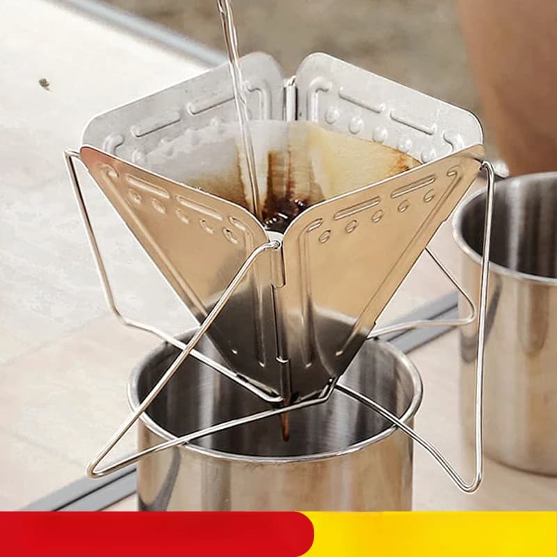 رف تقطير قهوة من الفولاذ المقاوم للصدأ 304 كوب مرشح محمول للتخييم في الهواء الطلق مرشح قابل للطي ملحقات غسيل يدوي صغيرة
