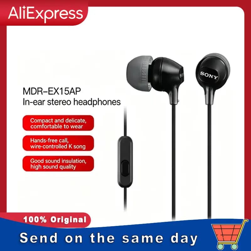Original Sony MDR-EX15AP Wired Earphones HiFi Stereo Noise Cancelling Headset for Music