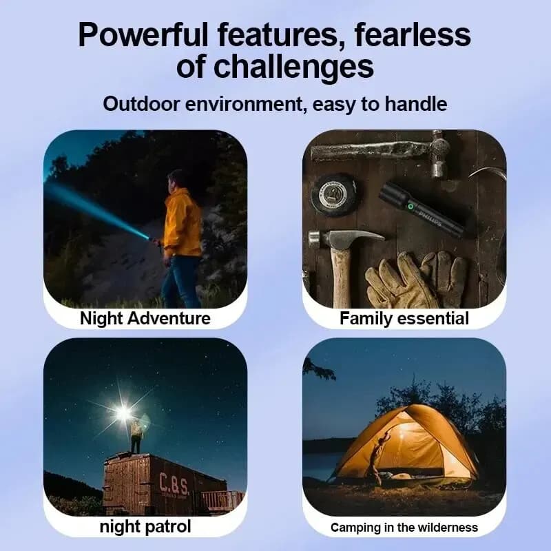 Philips 6168 Optical Zoom Flashlight Type-C Portable Flashlight With 4 Lighting Modes For Self Defense Camping Torch Light - 5