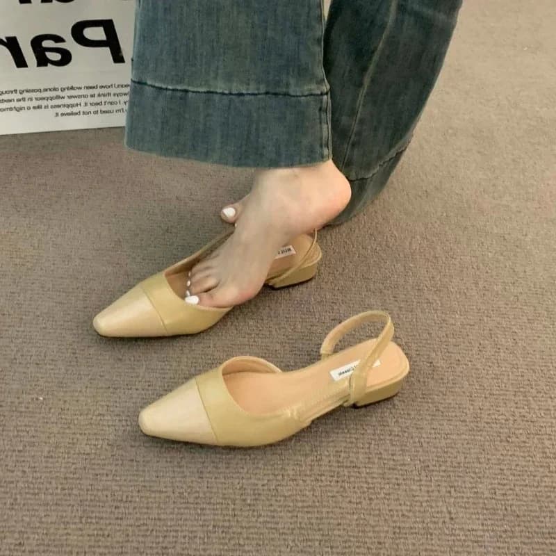 Brand luxury designer fashion PU leather design ladies summer new style pointed toe low heel women sandals non-slip flat shoes - 5