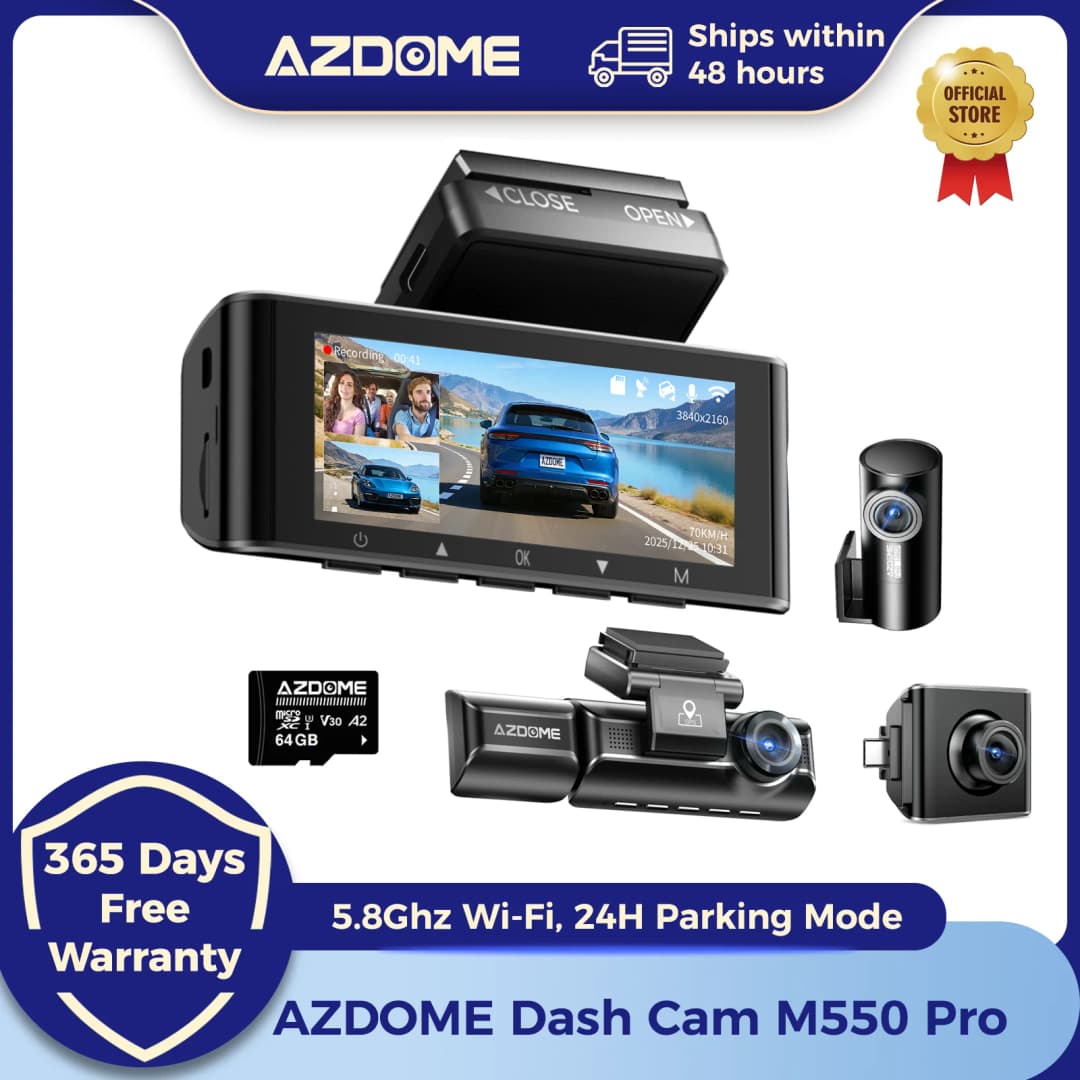 AZDOME M550 Pro 5.8Ghz Wi-Fi Dash Cam 3 Channel Built-in GPS 4K Dash Camera G-sensor Car Camera Night Vision 24H Parking Mode