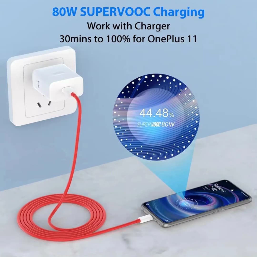OnePlus 80W SuperVOOC EU Fast Wall Charger for OnePlus 10 11 12 Nord CE 2 3 Lite OPPO realme 10 GT NEO 2 3 Type C USB Cable - 2
