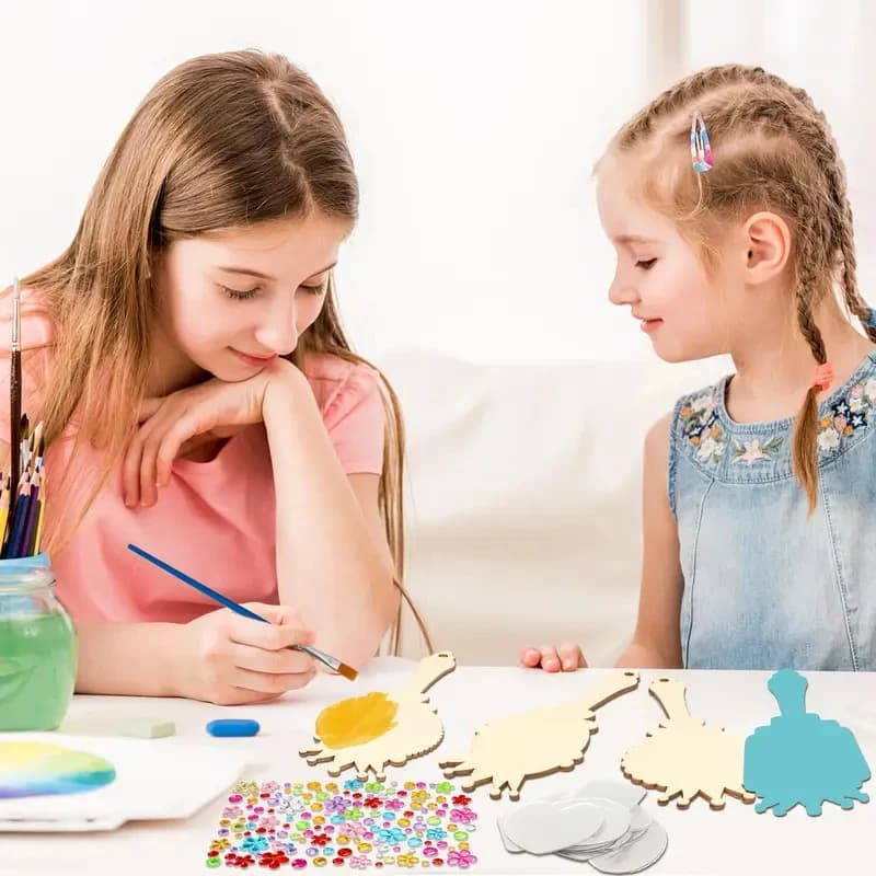 12 قطعة حرفة مرآة خشبية للأطفال، زيني مرايا الأميرة الخاصة بك، مرآة يد خشبية للرسم اليدوي، هدية عيد ميلاد، لوازم الحفلات - 3