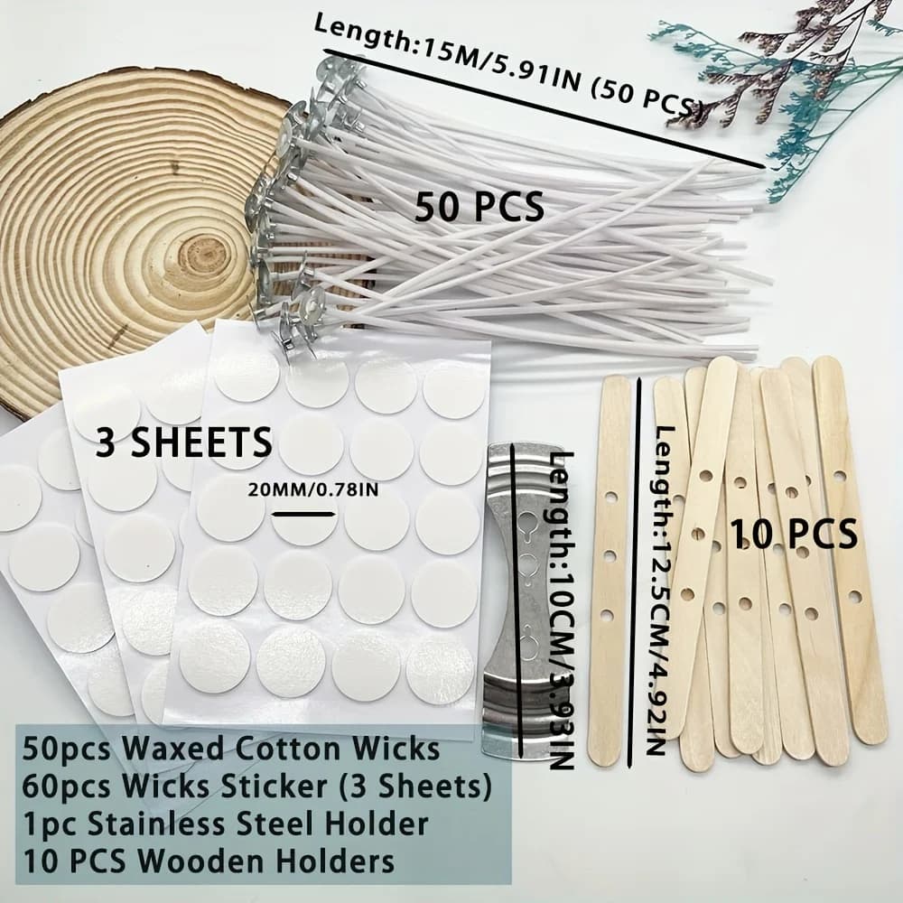 طقم صنع الشموع يحتوي على 60/100 قطعة من قلب الشمع الورقي الحديدي + 50/100 قطعة من شمع فول الصويا مع حامل معدني لملحقات صنع الشموع - 2