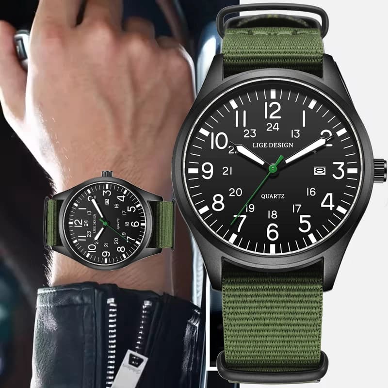LIGE Fashion Mens Watches Luminous Hands Clock Luxury Military Sports Date Quartz Wristwatch Men Casual Nylon Watch Reloj Hombre