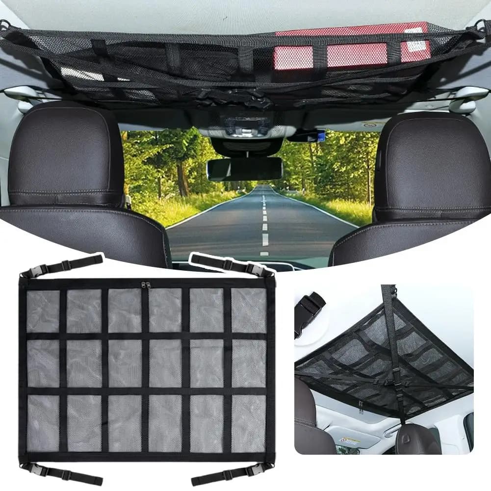منظم تخزين لسقف السيارة، حقيبة شبكية قوية، سعة كبيرة، حقيبة تخزين لإكسسوارات التخييم، خيمة سقف - 2