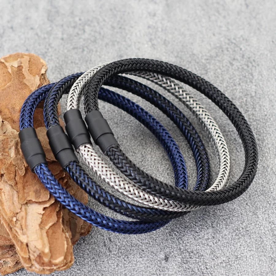 New Premium Stainless Steel Wire Bracelet For Men Magnet Buckle Casual Handcrafted Braslet Hiphop Rock Hand Accessories Pulseria