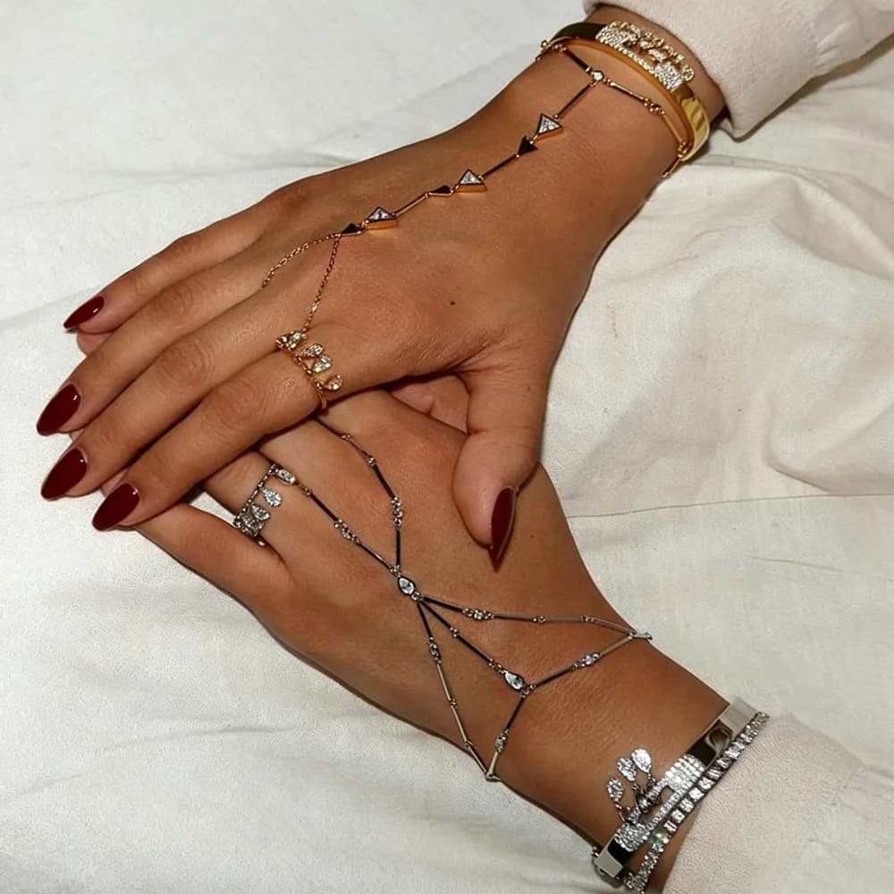 سوار نسائي فريد من نوعه مرصع بالكريستال على شكل شرابة طويلة مع شريط انزلاقي، مجوهرات لف الأصابع - 4