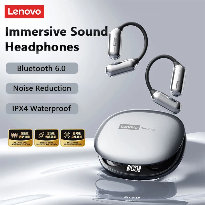 سماعة أذن Lenovo LE503 OWS بلوتوث لاسلكية V6.0، صوت ستيريو HIFI، سماعة أذن مع خطاف، تقنية ENC لإلغاء الضوضاء، سماعات رياضية