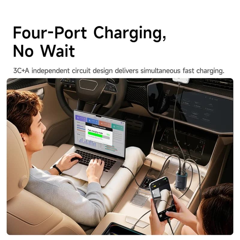 Baseus 160W Magnetic Car Charger Type-C Fast Charger with 4 Ports Fast Charging USB for iPhone 17 16 15 14 Pro Xiaomi Samsung - 6