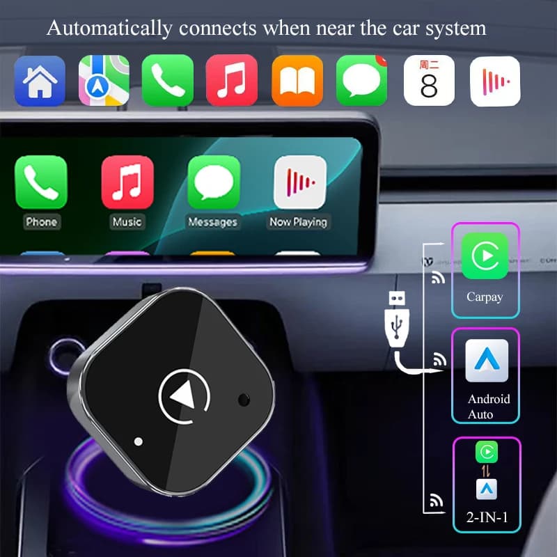 Carplay Android Auto Wireless Adapter 2 in 1 Smart Mini Box Plug and Play WIFI BT Auto Connect For Toyota VW Peugeot MAZDA FORD - 3