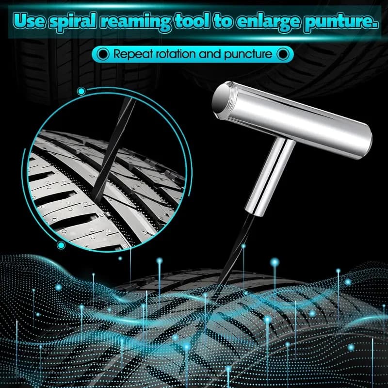 Heavy Duty Plug Kit Stainless Steel T Handle Set Bicycles Repair Puncture Tool Spiral Probe Split Eye Needle Tire Repair Set - 3