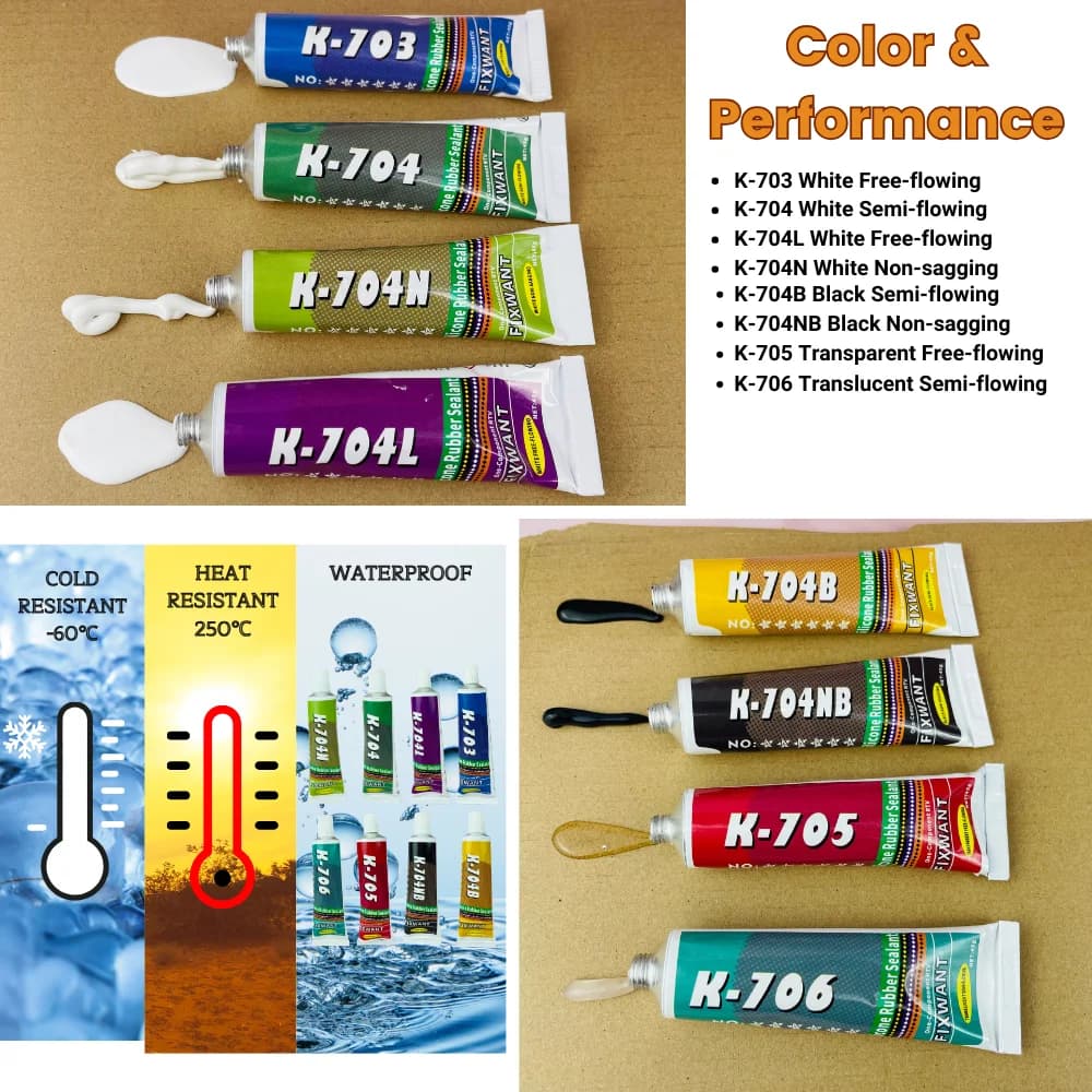 Silicone Industrial Adhesive 45g K-703 704 705 706 RTV Silicone Rubber Black White Transparent Electronic Component Sealing Glue - 3