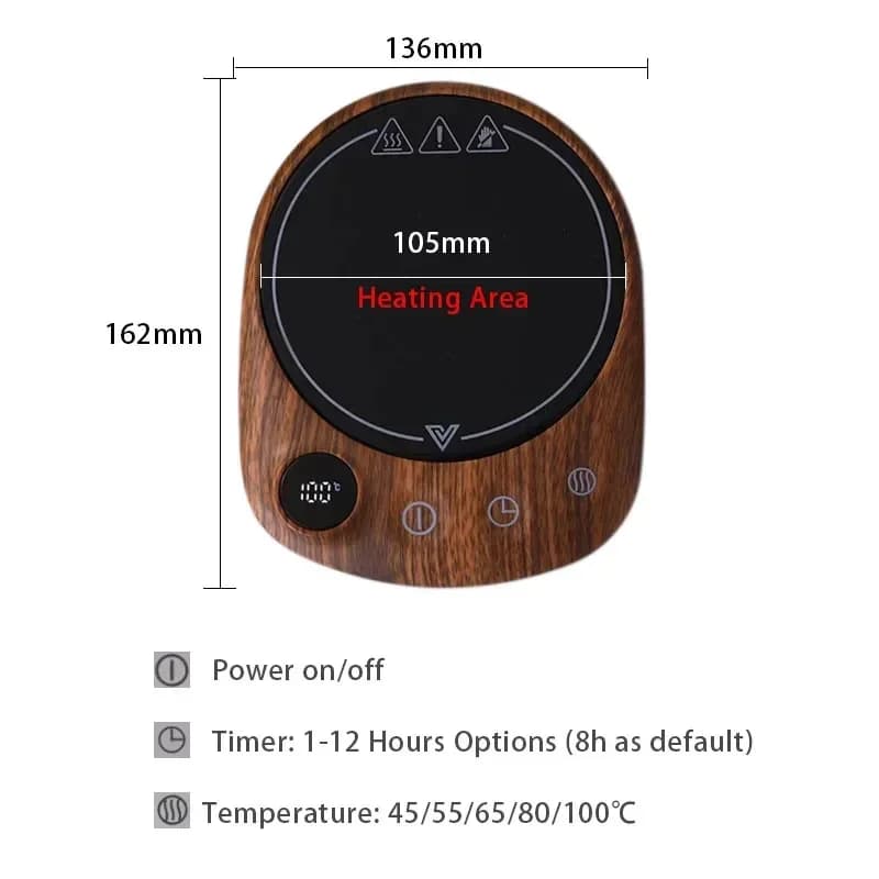 Electric Beverage Heating Plate 200W Smart Milk Tea Coffee Cup Mug Warmer for Desk 5 Temperatures with Timer Automatic Shut Off - 6