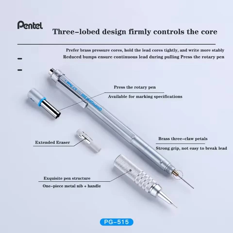 قلم رصاص ميكانيكي معدني من Pentel اليابان، قلم رسم تلقائي 0.3/0.5/0.7/0.9 مم، أدوات مكتبية مدرسية - 2