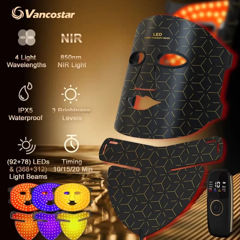 NIR LED قناع الوجه قناع الرقبة 92 و 78 مصباح 368 و 312 شعاع العلاج بالأشعة تحت الحمراء 3 سطوع تقليل التجاعيد حب الشباب العناية بالوجه