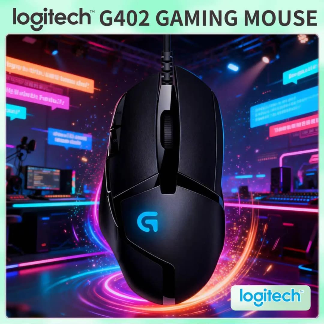 Logitech G402 Gaming Mouse Wired 4000 DPI High Speed Tracking 8 Programmable Buttons Ergonomic Design For PC Gamers