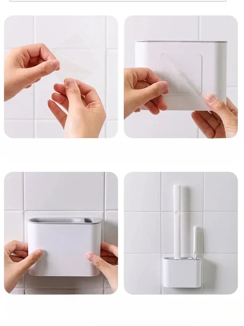 مجموعة فرش تنظيف المرحاض - فرشاة رأس مسطحة مرنة + حامل جداري، منظف فعال لحوض المرحاض للحمام - 3