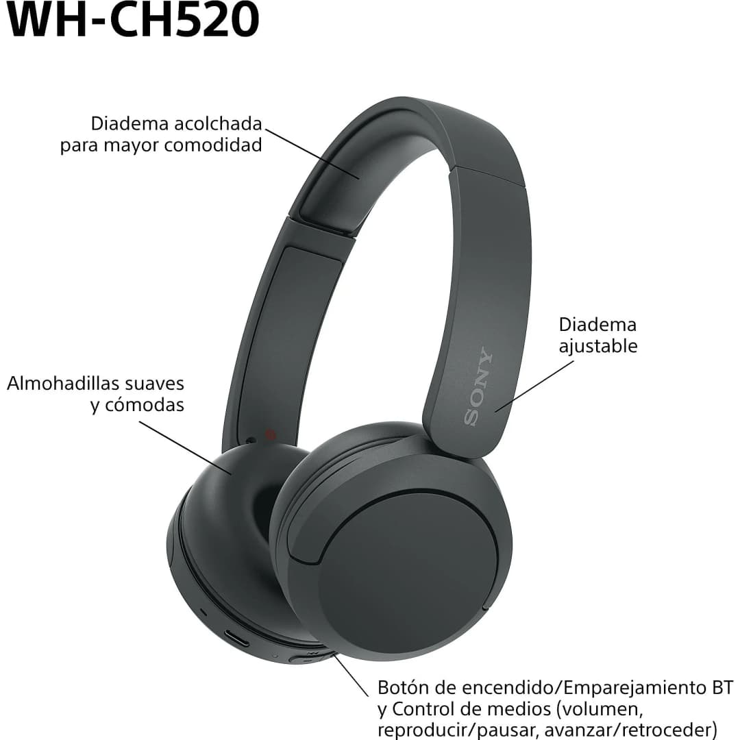 ​ Sony wh-ch520 wireless bluetooth 5.2 on-ear headphones with built-in microphone, battery up to 50 hours, fast charging, dsee, multipoint and voice assistant support ​ - 8