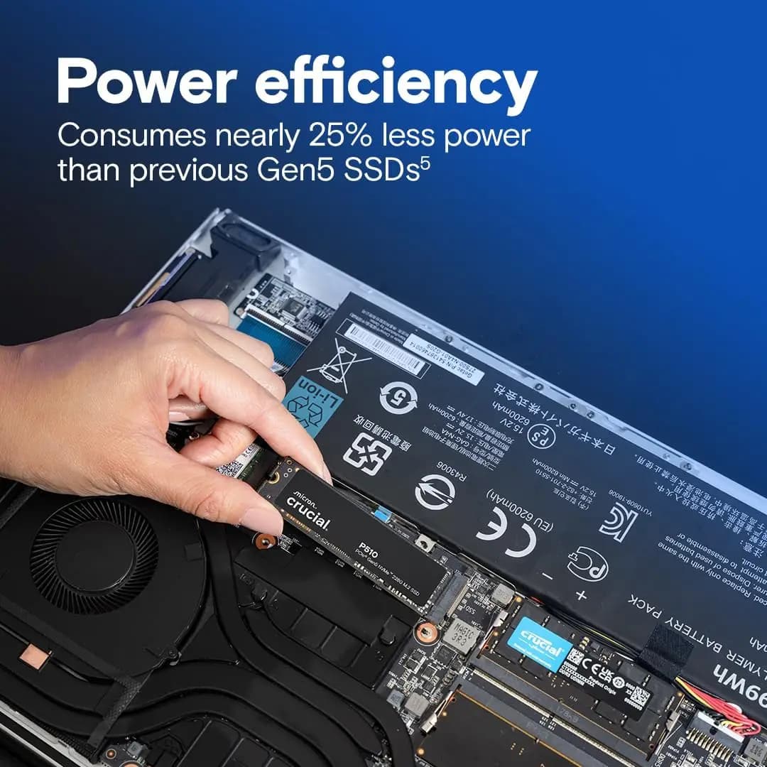 Crucial P510 1TB NVMe SSD M.2 2280 PCIe 5.0 | 11000MB/s Read, 9500MB/s Write - Upgraded from P3 Plus - 5