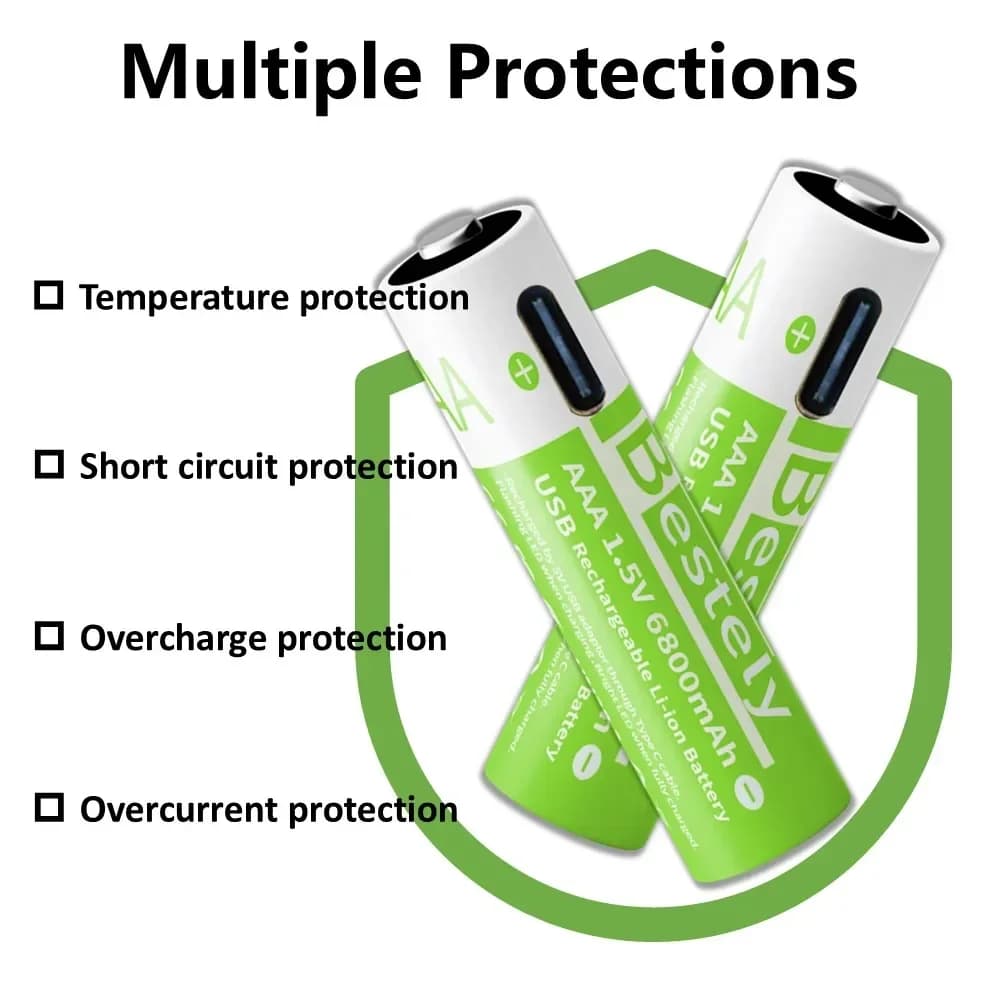 بطارية قابلة لإعادة الشحن 2025 برو، 1.5V، AAA، 6800mAh، شحن سريع Type-C، مؤشر LED، 2000 دورة، مع كابل مجاني - 4