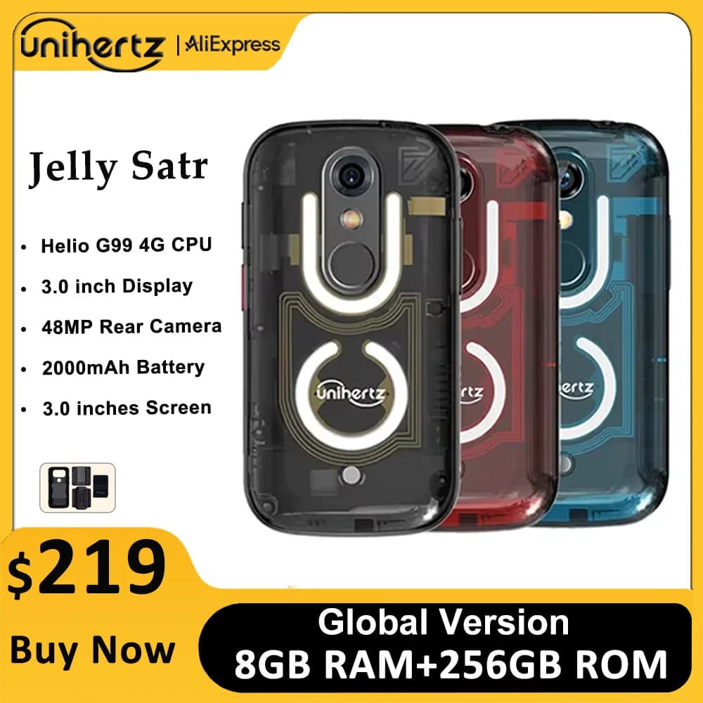 Unihertz Jelly Star Mini Smartphone Android 13 8GB 256GB Led Light Unlocked Transparent Backshell Cellphones 48MP 3 inch Phone