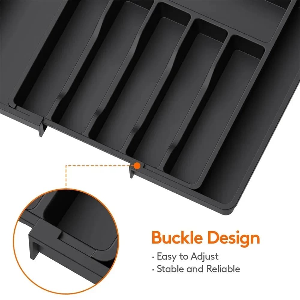 Adjustable Silverware Drawer Organizer, Flatware Utensil Tray for Kitchen Drawer, Cutlery Storage Holder for Spoons Forks Knives - 6