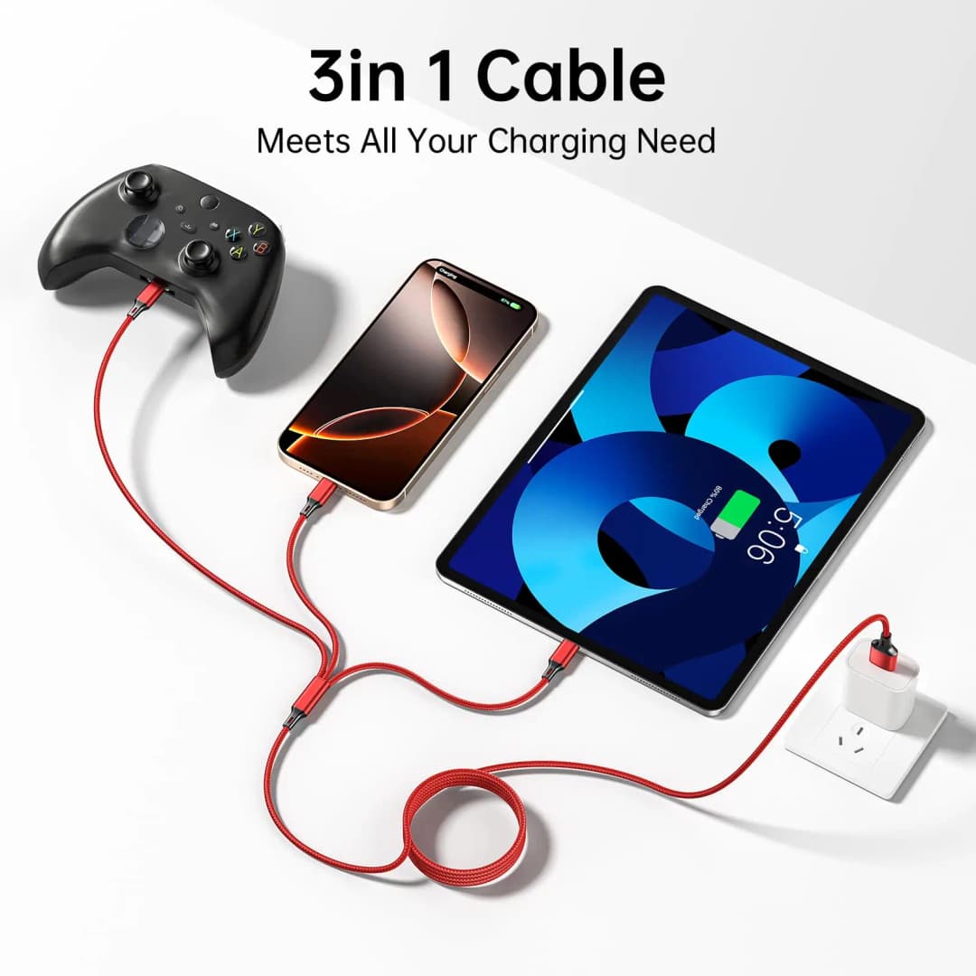 كابل شحن سريع 3 في 1 لهواتف آيفون وشاومي، يو إس بي-سي، مايكرو يو إس بي، سلك شحن يو إس بي متعدد المنافذ بطول 1.2 متر للهواتف والأجهزة اللوحية والأجهزة الأخرى - 4