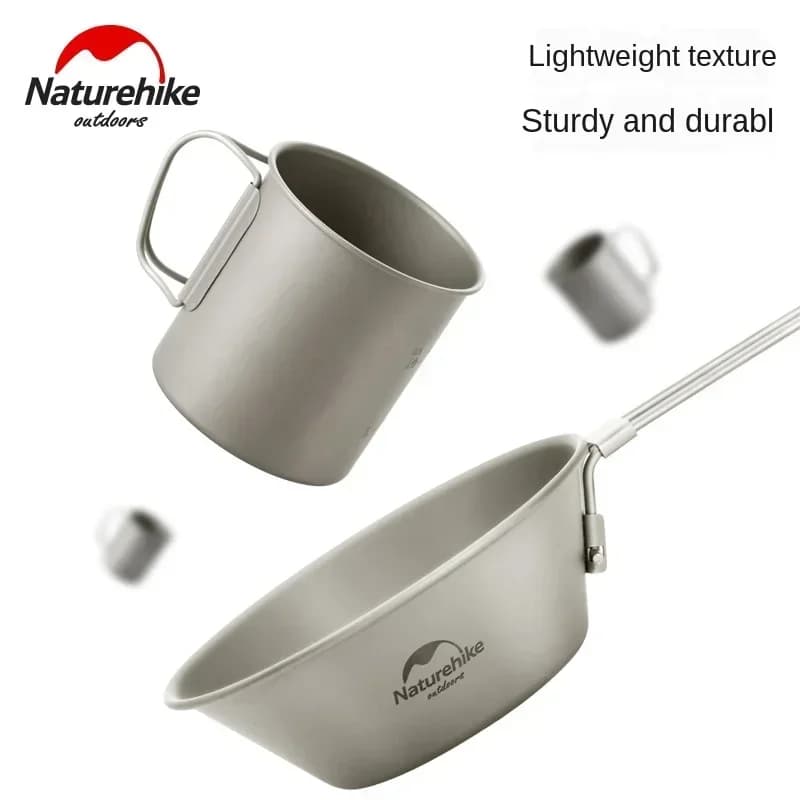 Naturehike Titanium Cup Camping Mug Tourist Tableware Picnic Utensils Outdoor Kitchen Supplies Travel Cooking Cookware Pan Bowl - 3