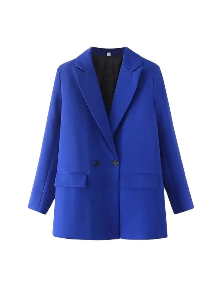 Women Chic Office Lady Double Breasted Blazer Vintage Coat Fashion Notched Collar Long Sleeve Ladies Outerwear Stylish Tops - 6