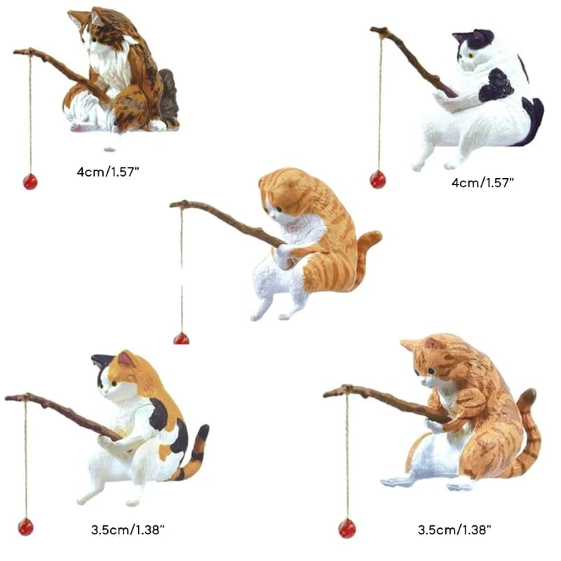 Fish  Landscaping Fishing Cat Ornaments Mini Resin Figurine Cartoon Cat Statue for Home Office Aquarium Decoration - 6